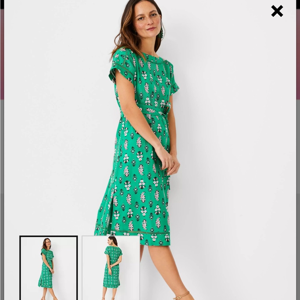 Ann Taylor Green Midi Sundress with Flutter Sleeves